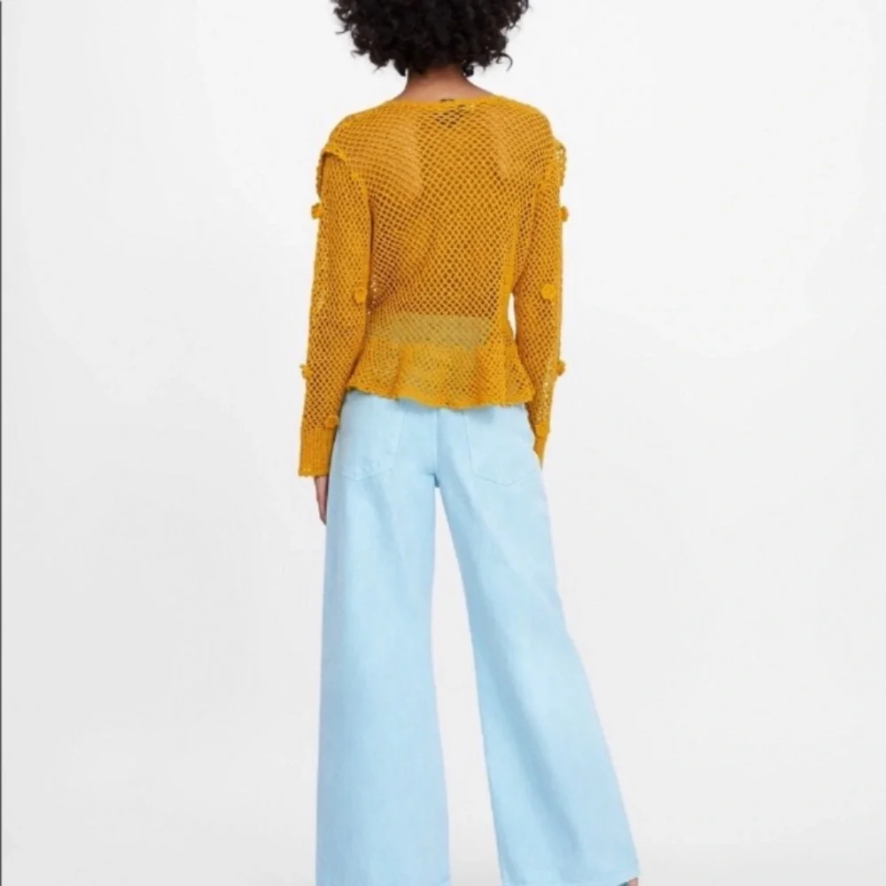 Zara Crochet Sweater with Ruffle Trim